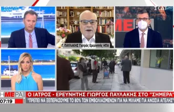 Παυλάκης σε ΣΚΑΪ: Δεν πετάμε μάσκες το καλοκαίρι – Νομοτέλεια 4ο κύμα από φθινόπωρο