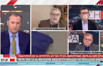 Παναγιωτόπουλος σε ΣΚΑΪ: Nα λειτουργούν στο 60% οι κλειστοί χώροι-Κίνδυνος για ανεξέλεγκτη διασπορά 