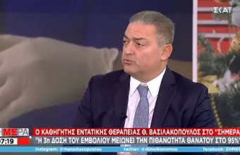 Bασιλακόπουλος σε ΣΚΑΪ: Στο 90-95% μειώνεται η πιθανότητα θανάτου με την 3η δόση-Πώς θα μας «αφήσει» ο ιός