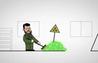 Στιγμιότυπο από το σατιρικό βίντεο του Ισραηλινού πρωθυπουργού, με την καρικατούρα Ιρανού να κρύβει πυρηνικά.