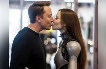 Ο Ίλον Μασκ φιλά ένα ρομπότ