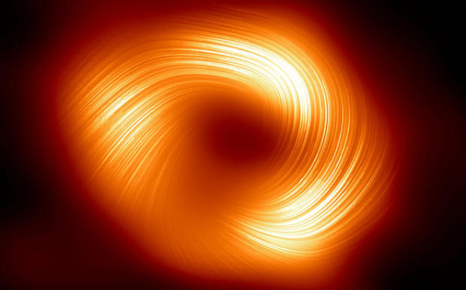 Αστρονόμοι: Η μαύρη τρύπα στο κέντρο του Γαλαξία μας περιβάλλεται από ισχυρά «σπειροειδή» μαγνητικά πεδία - Εικόνα