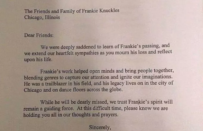 Διαβάστε τη συλλυπητήρια επιστολή του Λευκού Οίκου για τον χαμό του Frankie Knuckles