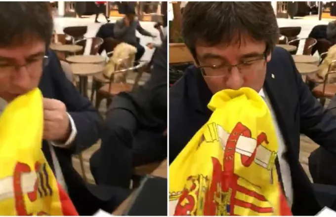 Ο Πουτζδεμόν φιλά την ισπανική σημαία σε βίντεο που έγινε viral