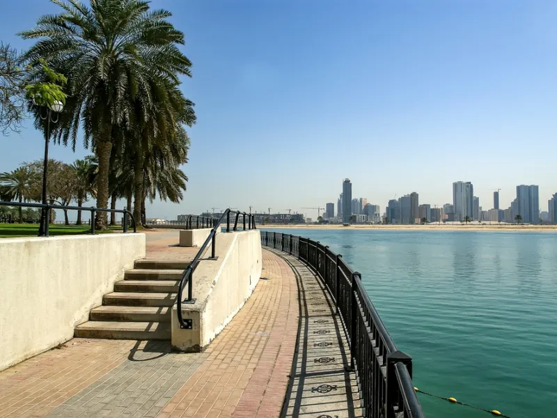 Embankment of the Gulf of Oman. Al Mamzar Beach and Park. Dubai, United Arab Emirates (UAE)