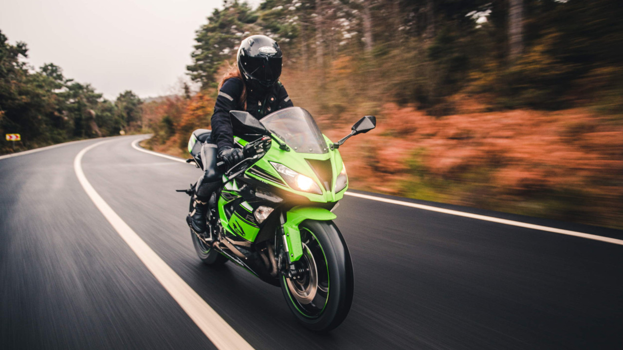 motorbike rider on country road