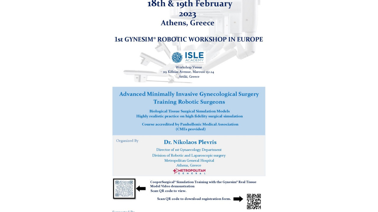 Metropolitan General: Πρώτο workshop ρομποτικής γυναικολογικής χειρουργικής με τη χρήση πρoπλασμάτων πυέλου Gynesim® Real Tissue Model
