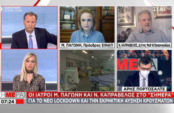 Παγώνη - Καπραβέλος σε ΣΚΑΪ: 72% κάλυψη ΜΕΘ στην Αττική - Σκληρό lockdown και σε Πάτρα, Θεσσαλονίκη 