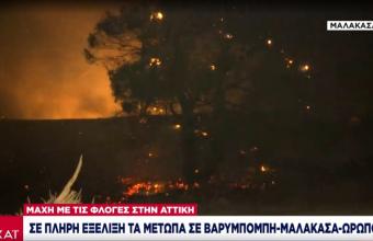 Πυρκαγιές- Αττική: Σε πλήρη εξέλιξη τα πύρινα μέτωπα σε Μαλακάσα, Ωρωπό, Βαρυμπόμπη