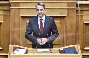 Ο Κυριάκος Μητσοτάκης στο βήμα της Βουλής