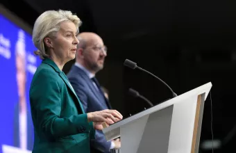 European Commission President Ursula von der Leyen, left, and European Council President Charles Michel