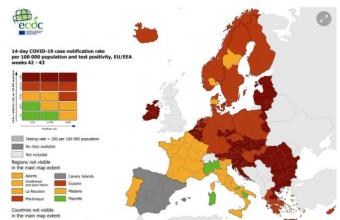 Κορωνοϊός- ΕCDC: Σε έξαρση η πανδημία στη χώρα- Σε «Βαθύ κόκκινο» η Βόρεια Ελλάδα (χάρτες)