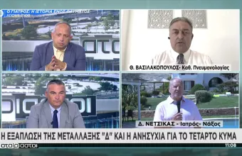 Βασιλακόπουλος-ΣΚΑΪ: «Στο 2 με 3% η πιθανότητα να νοσήσει εμβολιασμένος σοβαρά από μετάλλαξη Δ'»