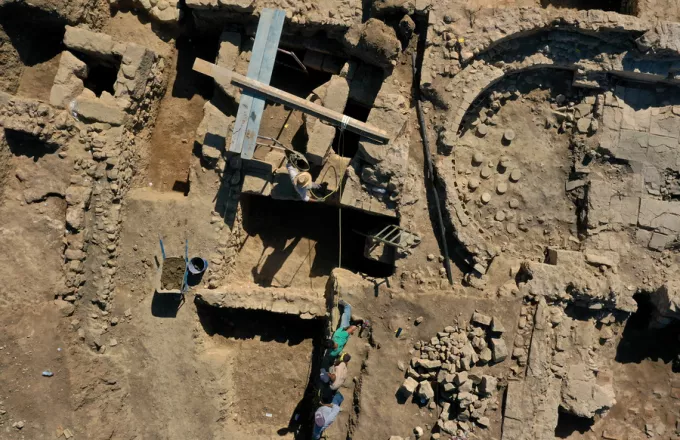  Φωτογραφία που τραβήχτηκε με drone από τις αρχαιολογικές ανασκαφές. ΑΠΕ-ΜΠΕ