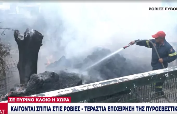 Εύβοια: Καίγονται σπίτια στις Ροβιές -Τεράστια επιχείρηση της πυροσβεστικής (φωτο)
