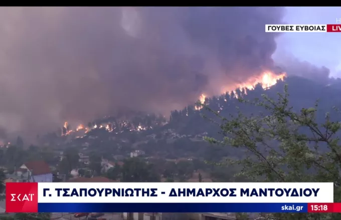 Δήμαρχος Μαντουδίου-ΣΚΑΪ: Ολοκαύτωμα στην Βόρεια Εύβοια, κινδυνεύουν και τα Ήλια