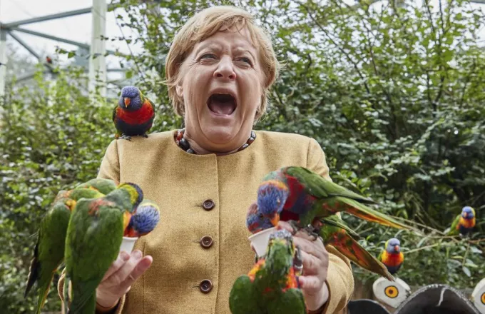 Η επίσκεψη Μέρκελ σε πάρκο πτηνών και το απρόοπτο συμβάν με παπαγάλους (pic)