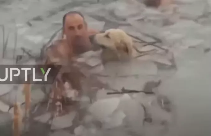 Βούτηξαν στα παγωμένα νερά για να σώσουν σκύλο - Είχε παγιδεύτεί λόγω του πάγου (vid)