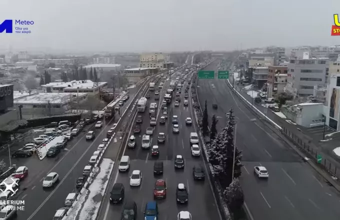 Κακοκαιρία «Ελπίς»: Χιλιάδες οδηγοί μποτιλιαρισμένοι στην Εθνική Οδό- Βίντεο από ψηλά 