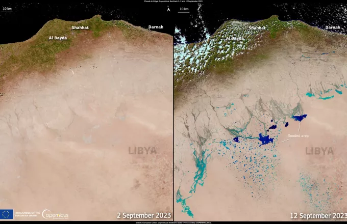 Η κακοκαιρία Daniel δημιούργησε λίμνες στη Σαχάρας- Φωτο από το Sentinel 2