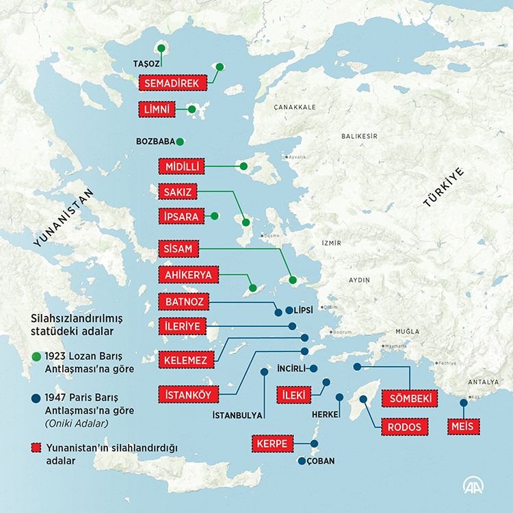 Ο χάρτης του Αιγαίου που δημοσίευσε το πρακτορείο Anadolu.