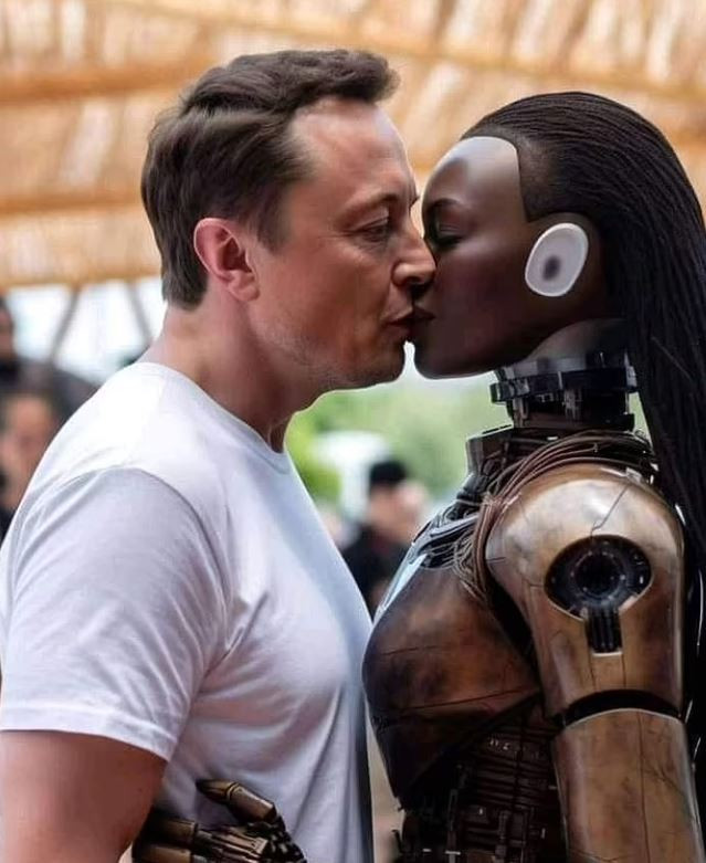 Ο Ίλον Μασκ φιλά ένα ρομπότ