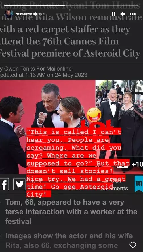 Η ανάρτηση της Rita Wilson