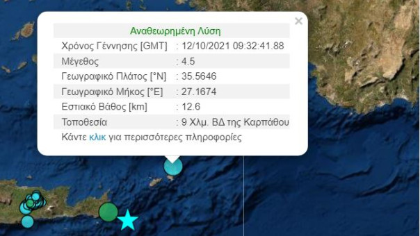 Σεισμός και στην Κάρπαθο - Λίγα λεπτά μετά τα 6,3 Ρίχτερ στην Κρήτη