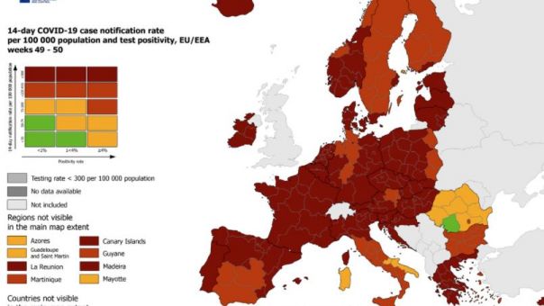 Χάρτης ECDC: Στο «βαθύ κόκκινο» οι περισσότερες χώρες της Ευρώπης, μεταξύ των οποίων και η Ελλάδα 