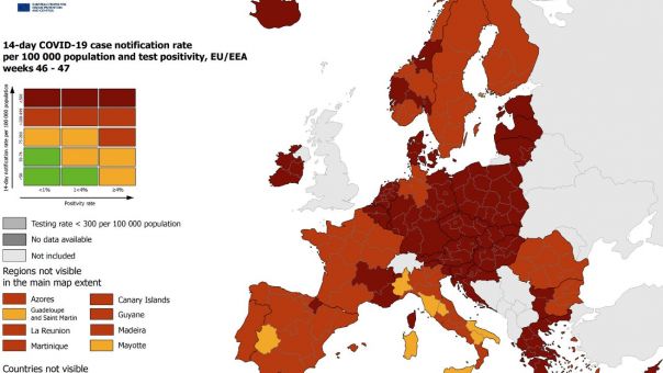 ECDC: Σε «βαθύ κόκκινο» η Ελλάδα -Κυρίαρχη η μετάλλαξη Όμικρον προσεχώς στην Ευρώπη